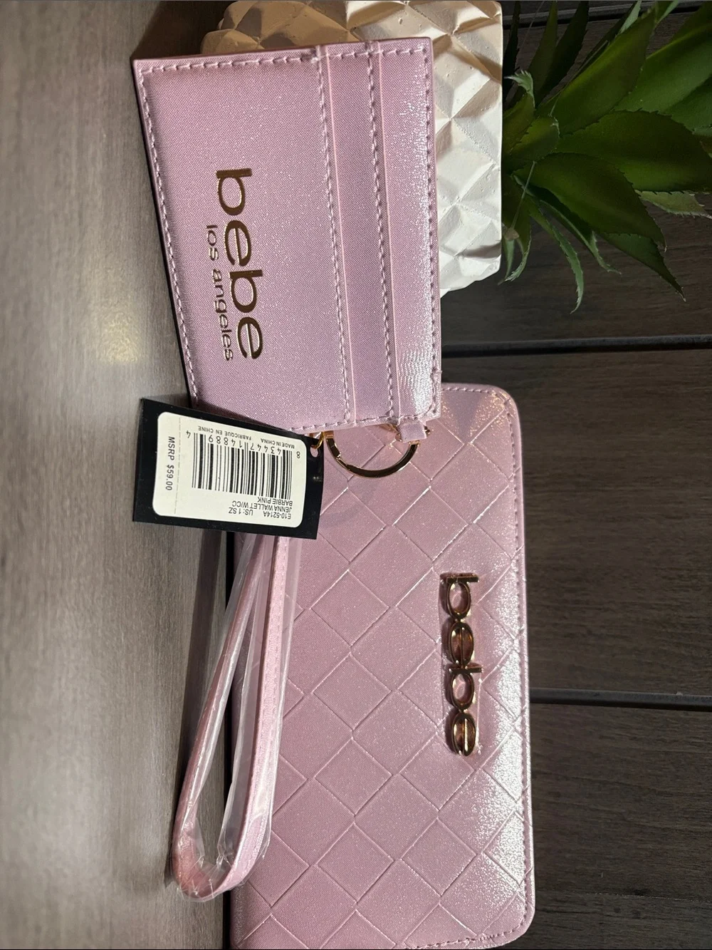bebe Metallic Pink Quilted Wristlet Phone Case with Card Holder  #10